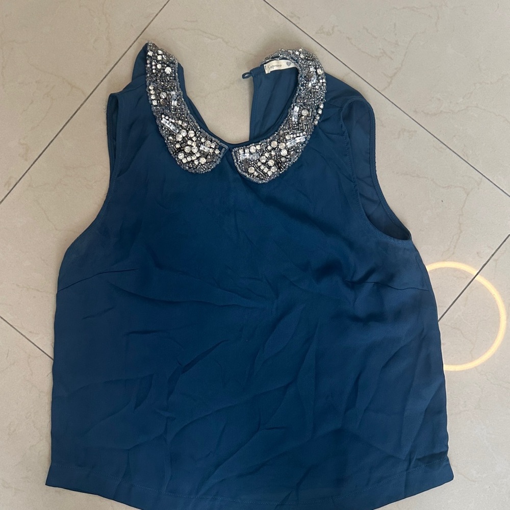 Soprano Navy Top with Embellished Collar